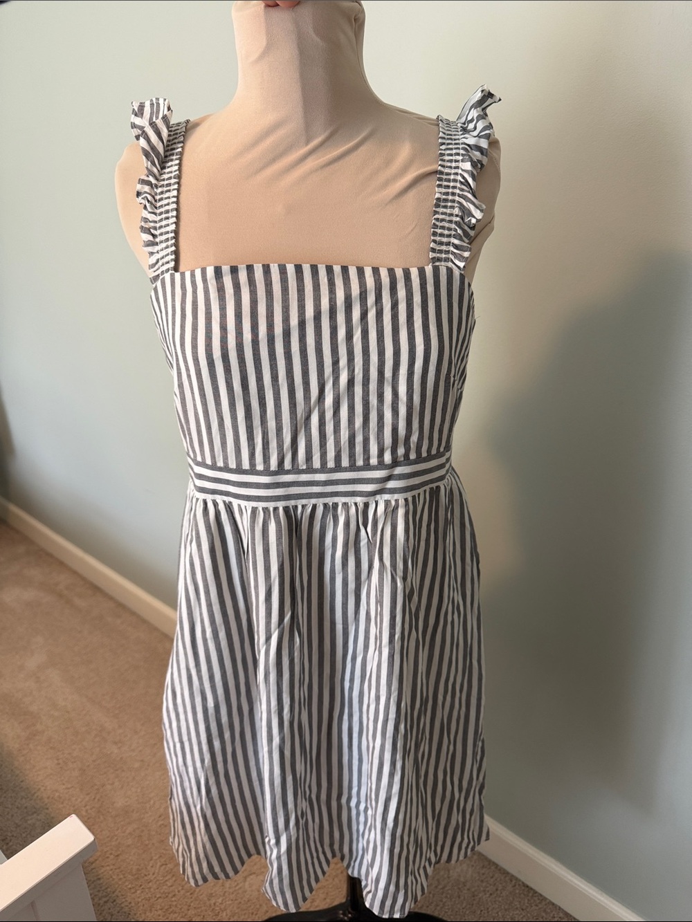 Madewell Black and White Striped Sundress with Ruffle Straps